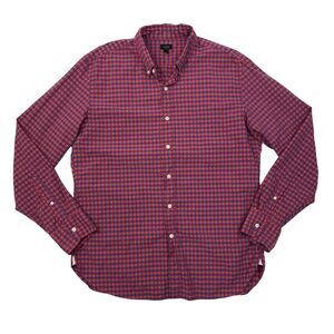 J Crew Shirt Mens L Large Red Blue Plaid Button Down Classic Cotton Collared